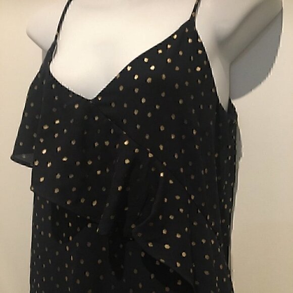 Zara navy and gold polka dot camisole with diagonal ruffle detail - Picture 3 of 7